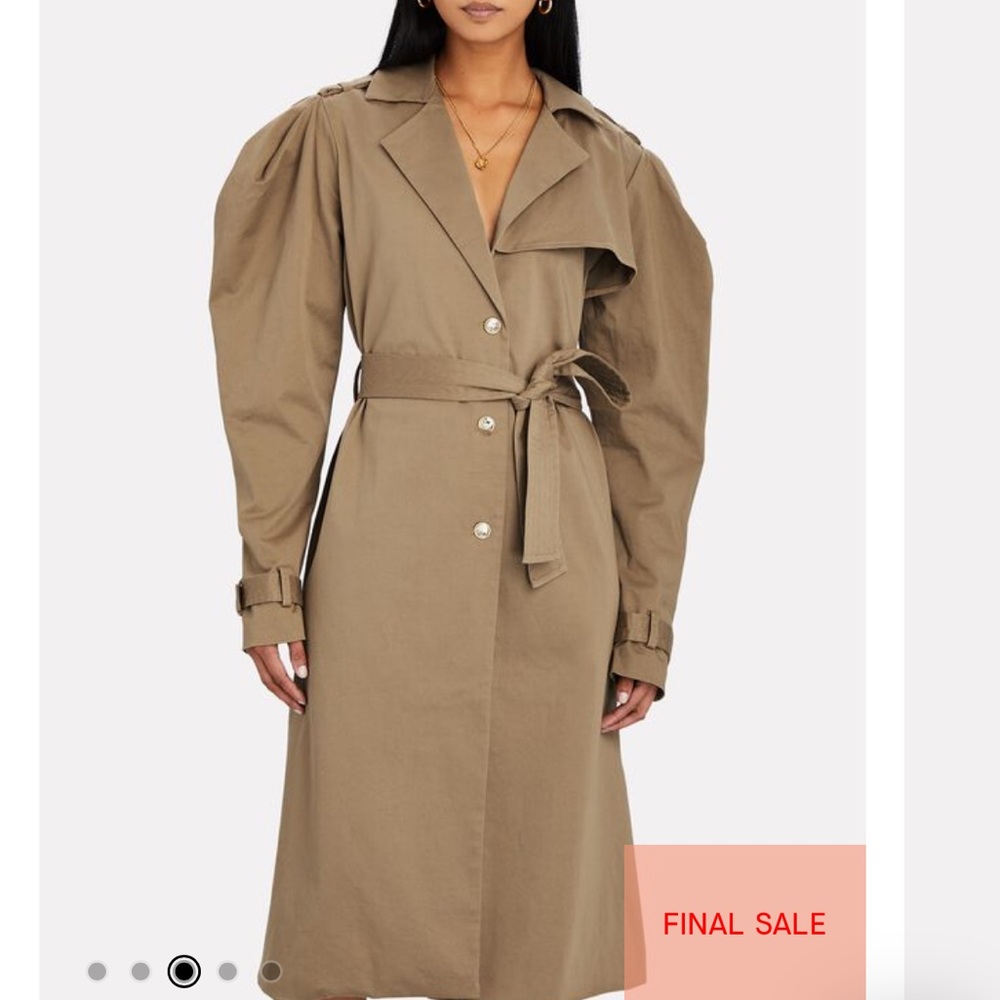 Caroline Constas Khaki Trench Coat with Puff Shoulders